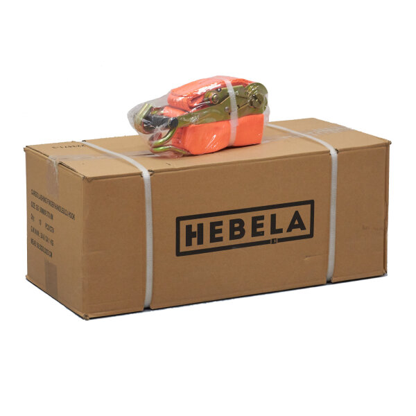 HEBELA Zurrgurt mit Spitzhaken und Druckratsche HE-7320, 2-teilig 2500/5000 daN,8 m (orange) - 10er Pack